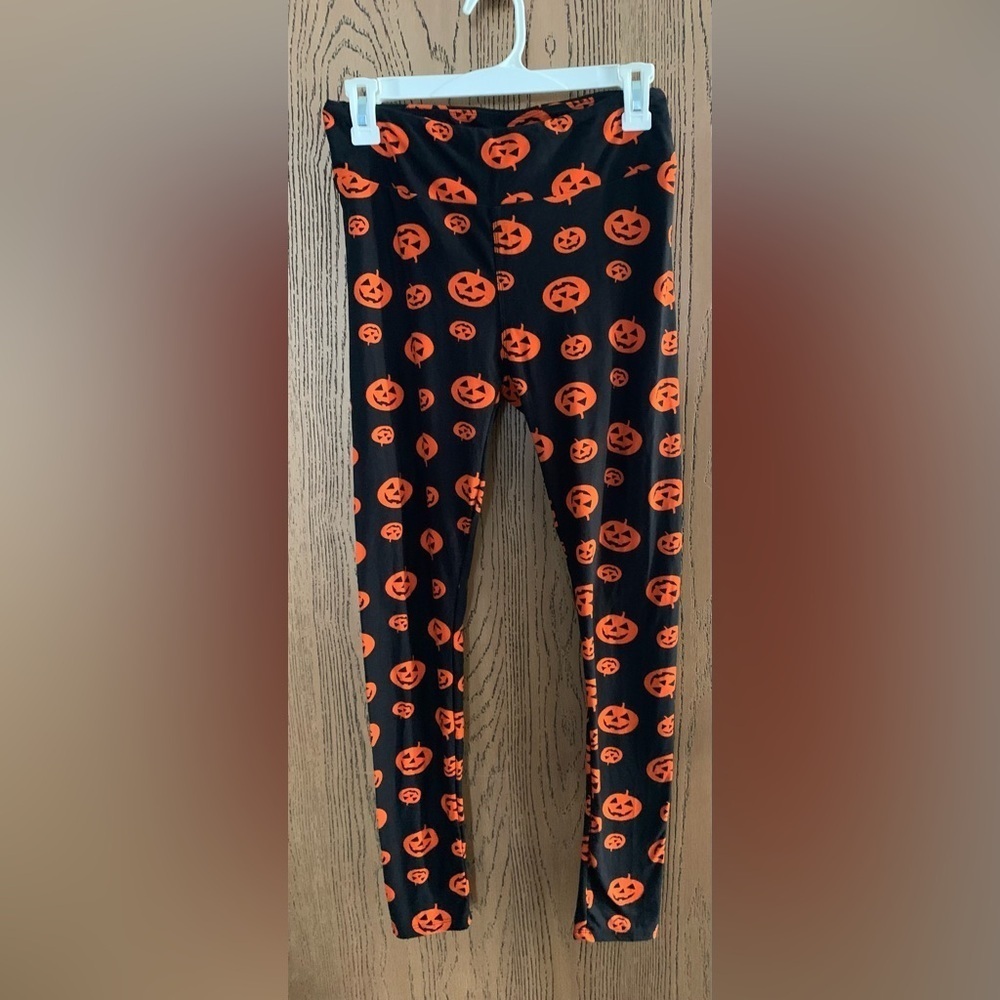 Spirit Kids Pumpkin Print Leggings - Black and Orange